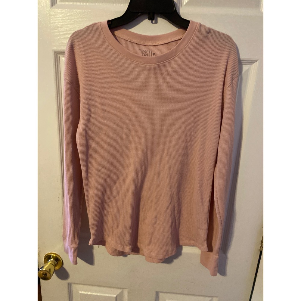 Time and Tru Womens Pink Waffle Knit Thermal Long Sleeve Top Size M 8-10